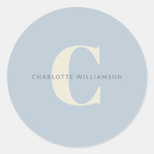 Simple Personalised Monogram and Name in Blue  Classic Round Sticker