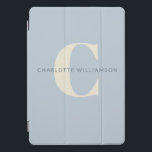Simple Personalised Monogram and Name in Blue   iPad Pro Cover<br><div class="desc">Simple Personalised Monogram and Name in Dusty Blue iPad Case</div>