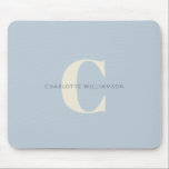 Simple Personalised Monogram and Name in Blue    Mouse Pad<br><div class="desc">Simple Personalised Monogram and Name in Dusty Blue Mouse Pad</div>
