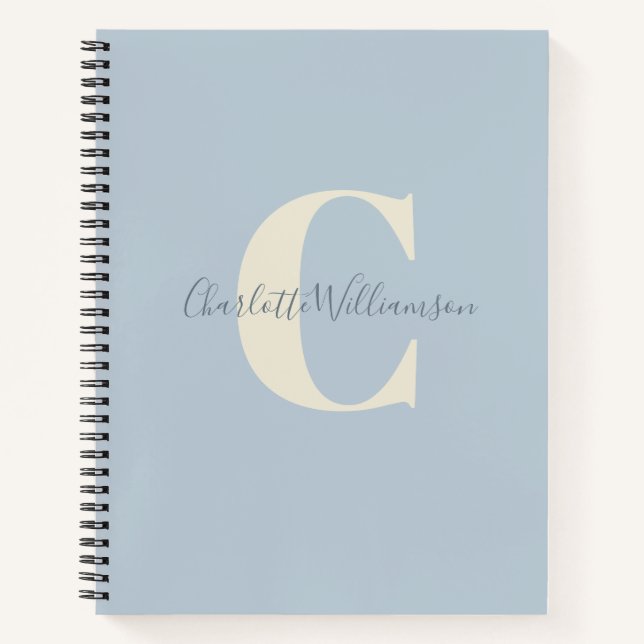 Simple Personalised Monogram and Name in Blue Notebook (Front)