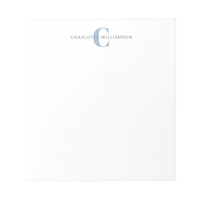 Simple Personalised Monogram and Name in Blue Notepad (Front)