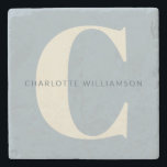 Simple Personalised Monogram and Name in Blue   Stone Coaster<br><div class="desc">Simple Personalised Monogram and Name in Dusty Blue Stone Coaster</div>