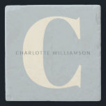 Simple Personalised Monogram and Name in Blue   Stone Coaster<br><div class="desc">Simple Personalised Monogram and Name in Dusty Blue Stone Coaster</div>