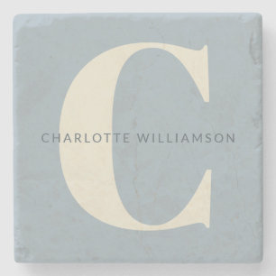 Simple Personalised Monogram and Name in Blue   Stone Coaster