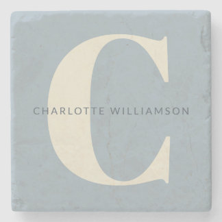 Simple Personalised Monogram and Name in Blue   Stone Coaster