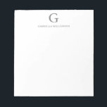 Simple Personalised Monogram and Name in Grey Notepad<br><div class="desc">Simple Personalised Monogram and Name in Grey Notepad</div>
