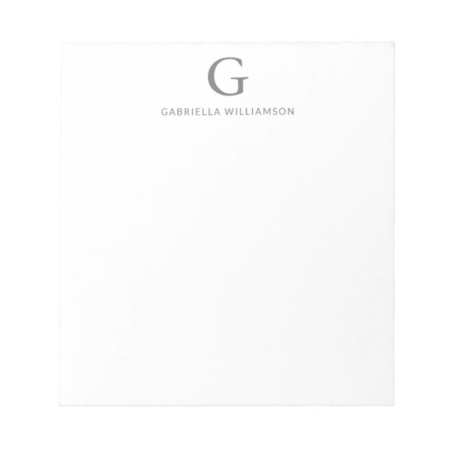 Simple Personalised Monogram and Name in Grey Notepad (Front)