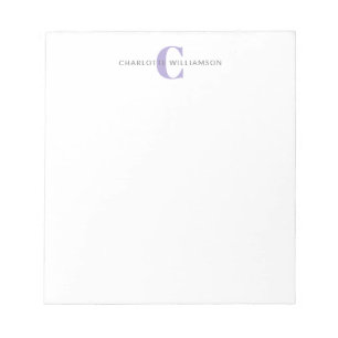 Simple Personalised Monogram and Name in Lavender Notepad