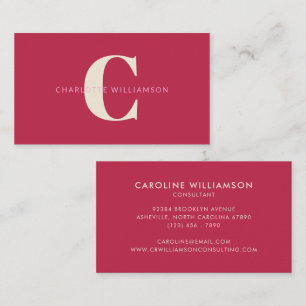 Simple Personalised Monogram Name Pink Red Modern Business Card