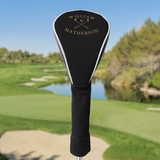 Simple Personalised Name Golf Clubs Black And Gold Head Cover (Simple Personalized Name Golf Clubs Black And Gold Golf Head Cover)