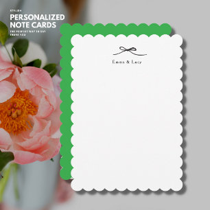 Simple Personalised Note Card with Bow Green
