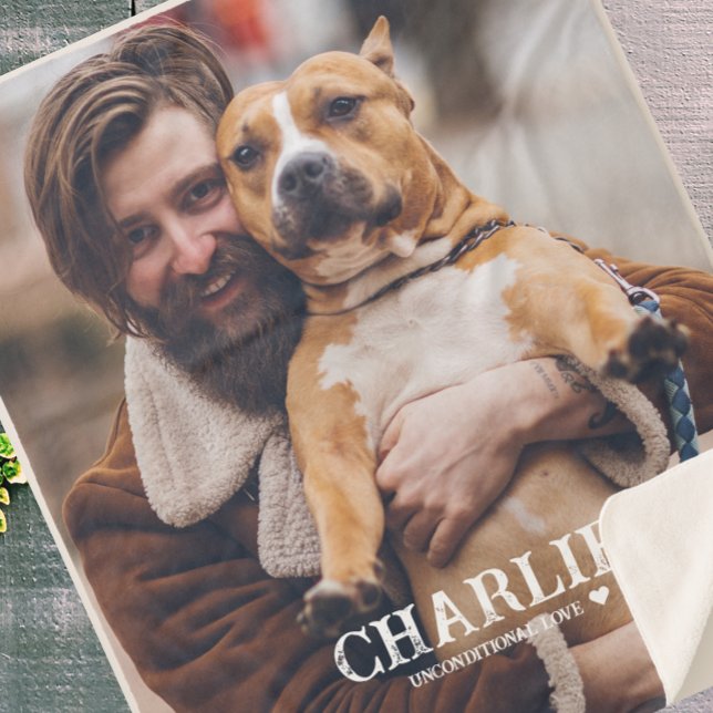 Simple Personalised Pet Photo Name Quote Dog Lover Sherpa Blanket (Creator Uploaded)