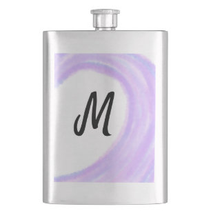 Simple personalised purple watercolor monogram add hip flask