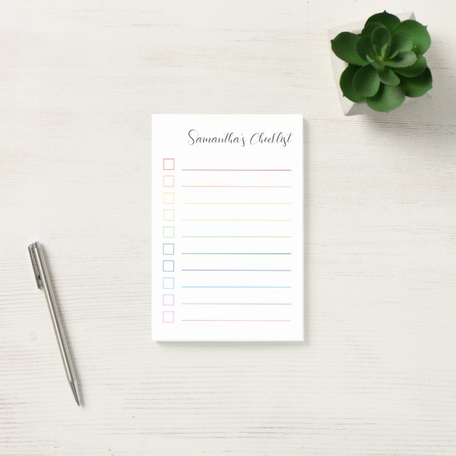 Simple Personalised Rainbow Checklist Post-it Notes (Office)