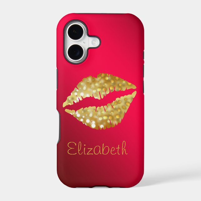 Simple Personalised Red Glitter Gold Lips (Back)