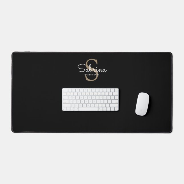 Simple Personalised Script Black Desk Mat (Keyboard & Mouse)