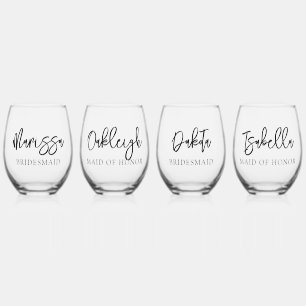 Simple Personalised Script Name Bridesmaid Gift Stemless Wine Glass