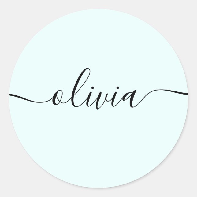 Simple Personalised Signature Script Mint Classic Round Sticker (Front)