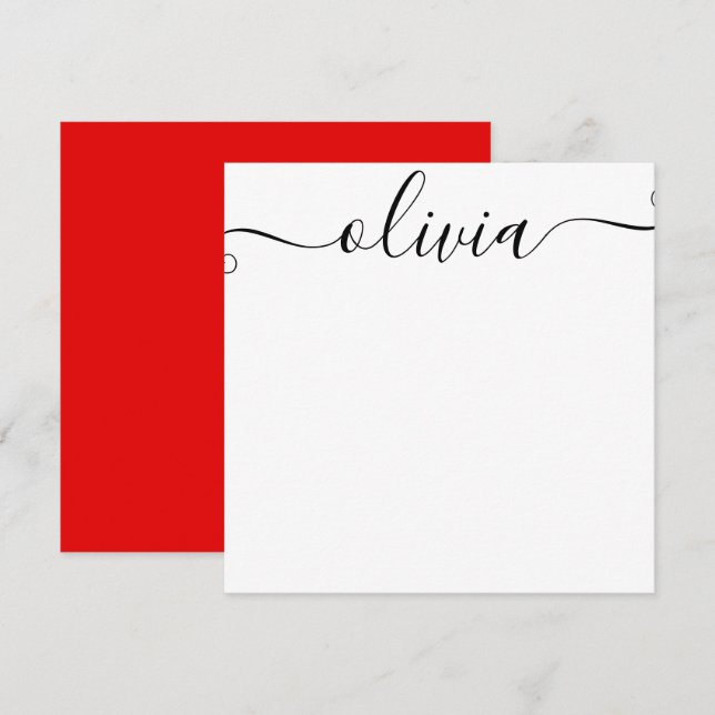 Simple Personalised Signature Script Red Note Card (Front/Back)