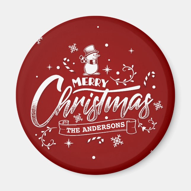 Simple Personalised Snowman Christmas | Magnet (Front)