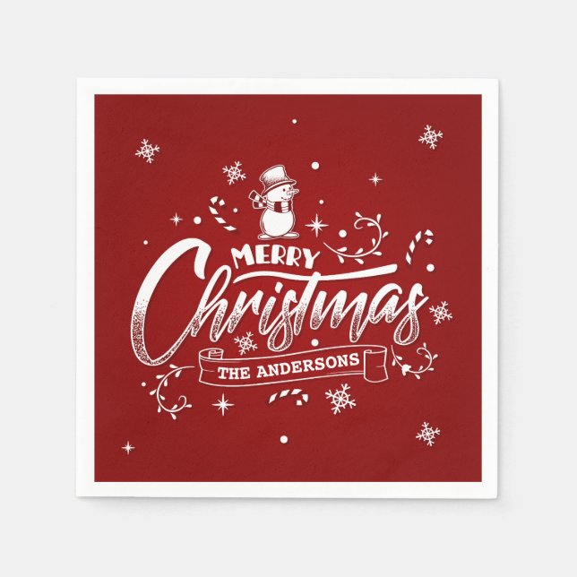 Simple Personalised Snowman Christmas | Napkin (Front)