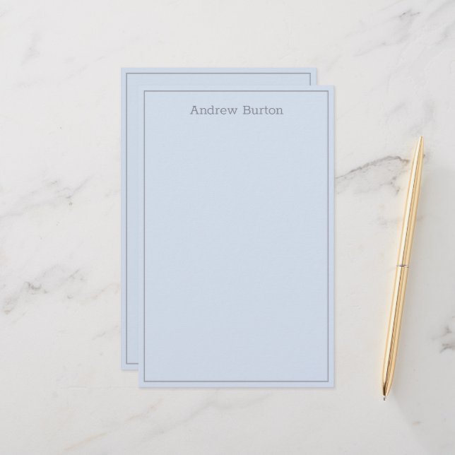 Simple Personalised Stationery Paper | Blue Silver (Front/Back In Situ)