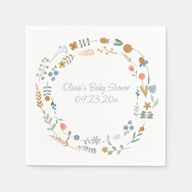 Simple Personalised Watercolor Floral Baby Shower Napkin (Front)