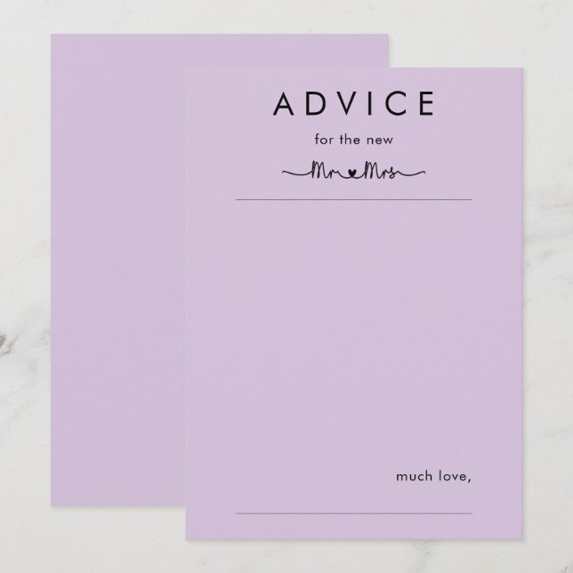 Simple Personalised Wedding Advice Card (Front/Back)