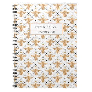 Simple Personalised White & Brown Honeycomb Bee Notebook