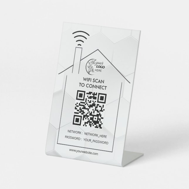 Simple Personalised Wifi Network qr code Password  Pedestal Sign (Front)