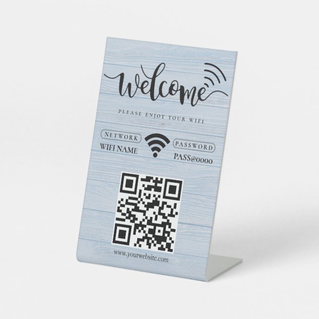 Simple Personalised Wifi Network QR code Password  Pedestal Sign (Front)