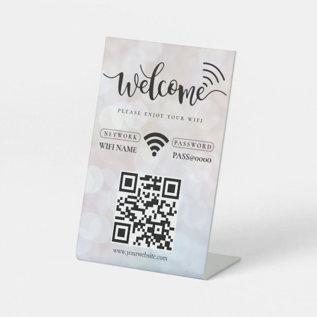 Simple Personalised Wifi Network QR code Password  Pedestal Sign (Front)