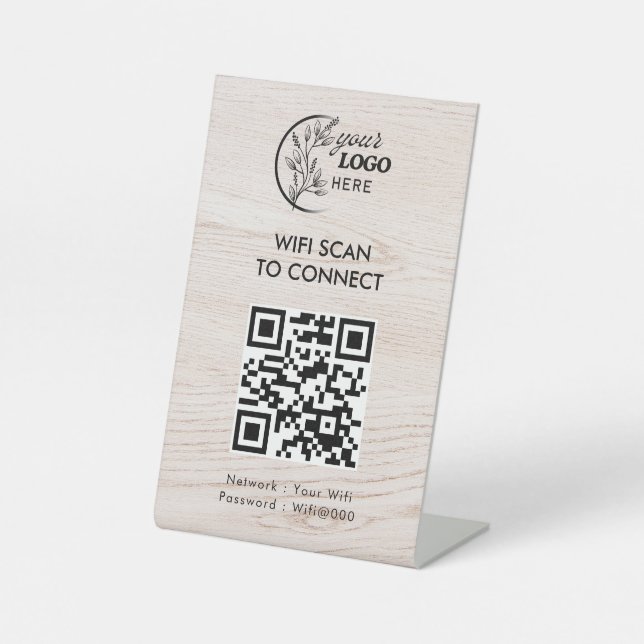Simple Personalised Wifi Network qr code Password  Pedestal Sign (Front)
