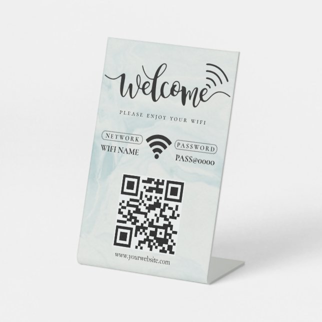 Simple Personalised Wifi Network QR code Password  Pedestal Sign (Front)