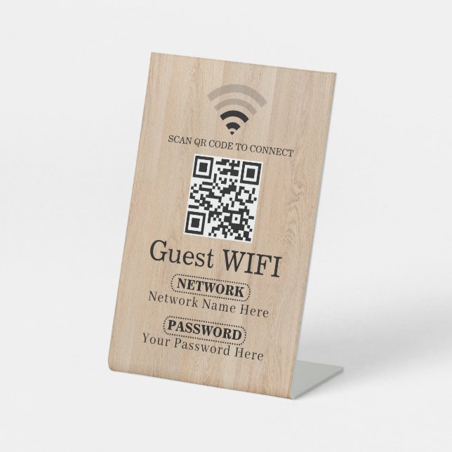 Simple Personalised Wifi Network qr code Password  Pedestal Sign (Front)