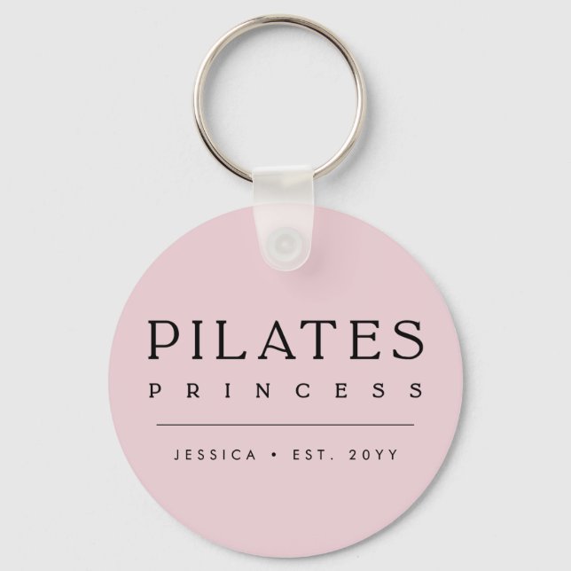 Simple Personalized Blush Pink Pilates Princess Key Ring (Front)
