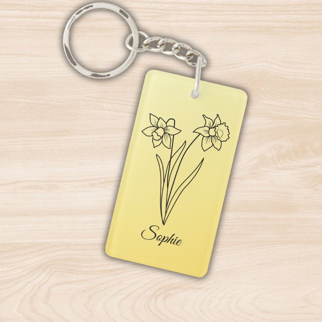 Simple Personalized March Birth Flower Daffodil Key Ring (Creator Uploaded)
