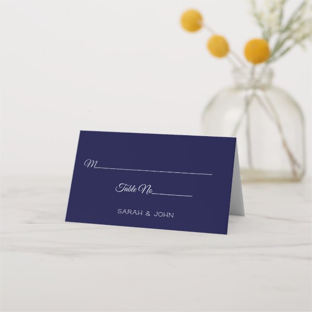 Simple Personalized Navy Blue Wedding Place Card (Front)