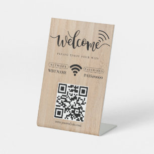 Simple Personalized Wifi Network QR code Password Pedestal Sign