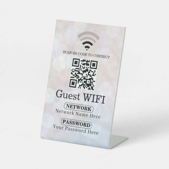 Simple Personalized Wifi Network qr code Password  Pedestal Sign (Front)
