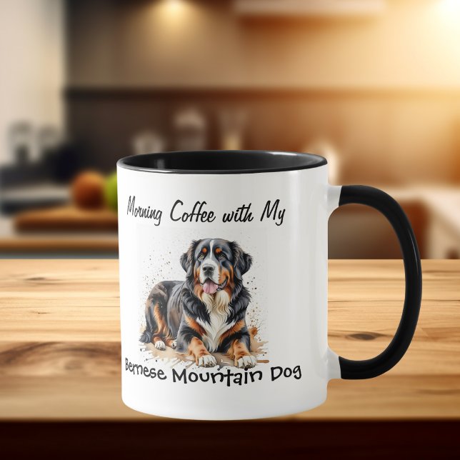  Simple Pet Bernese Mountain Dog Personalise Mug (Morning Cup/ Pet Bernese Watercolor, Personalize this design!)