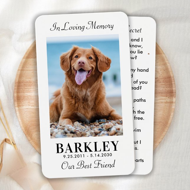 Simple Pet Memorial Photo Sympathy Prayer Card (Creator Uploaded)