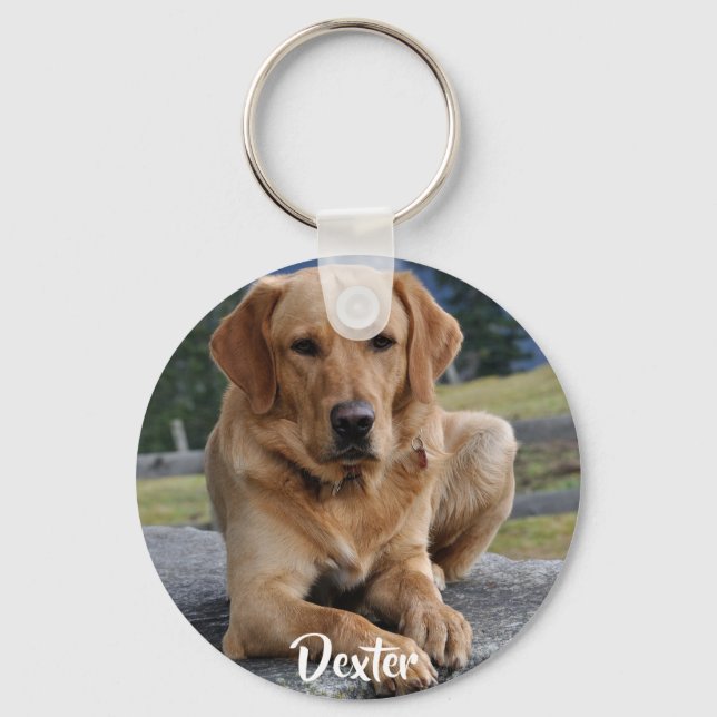 Simple Pet One Photo Name Keepsake Key Ring (Front)