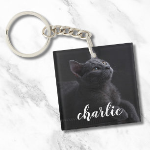 Simple Pet Photo Cat Name Key Ring