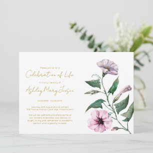 Simple Petunia Celebration of Life Funeral Invitation