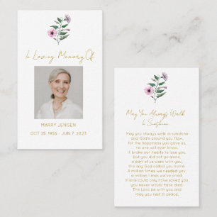 Simple Petunia Photo Funeral Prayer Card