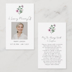 Simple Petunia Photo Funeral Prayer Card