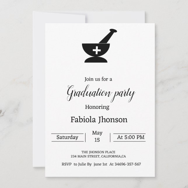 Simple Pharmacie university graduation party   Announcement (Front)