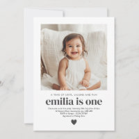 Simple Photo 1st Birthday Girl Invitation
