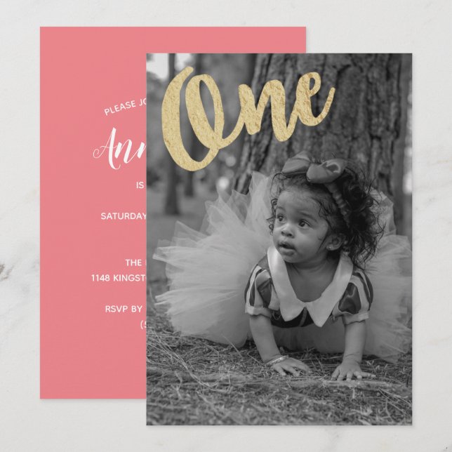 Simple Photo 1st Birthday Invitation (Front/Back)